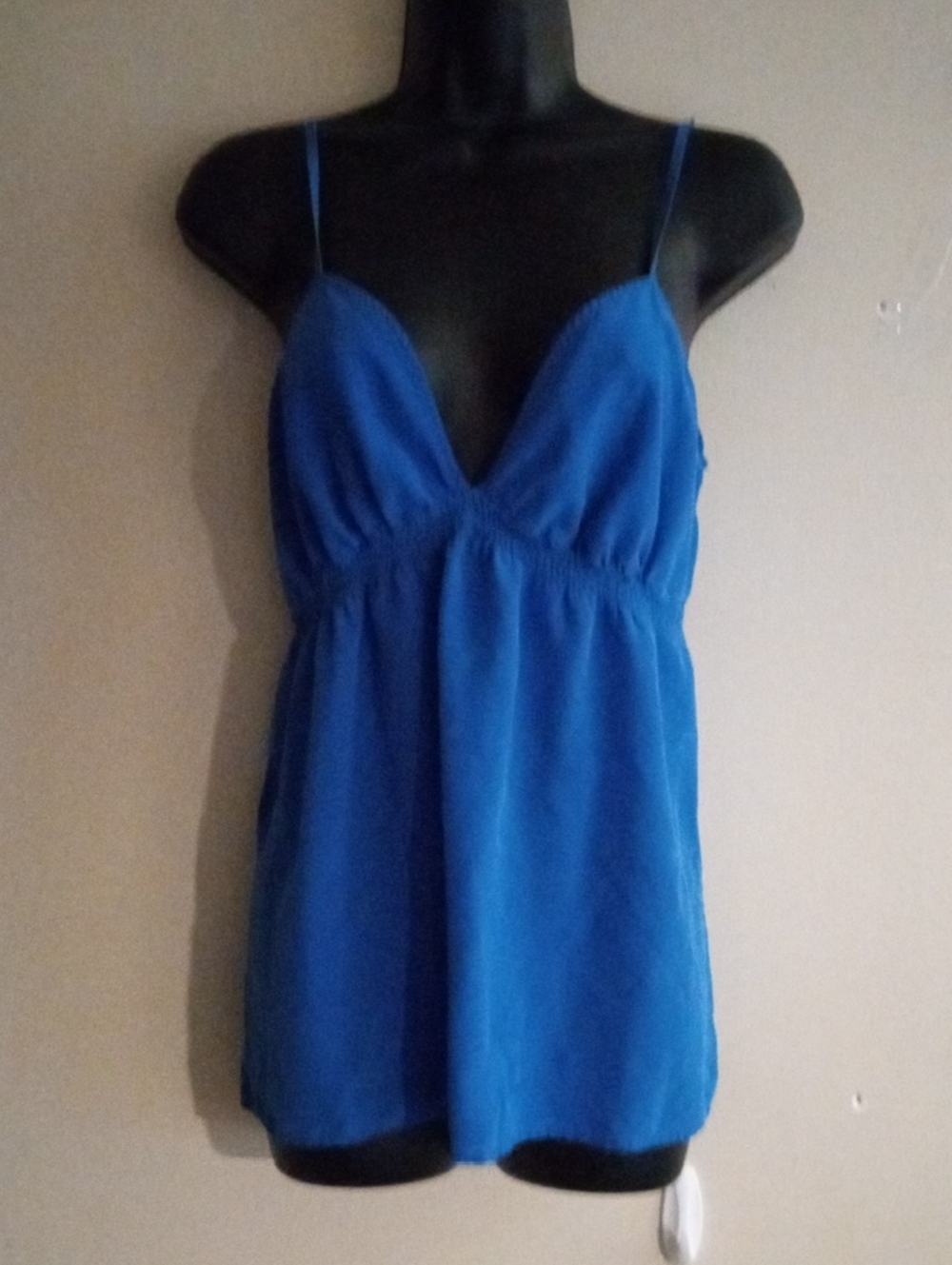 Express Design Studio 100% Satin Royal Blue Spaghetti Strap V-Neck Camisole Top